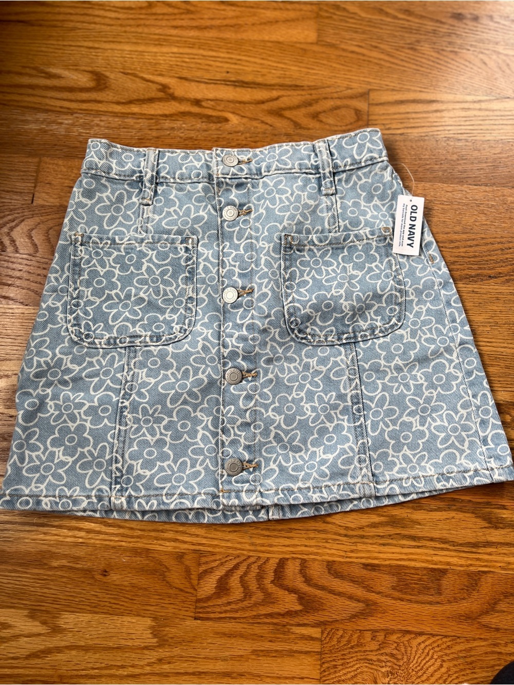 Old Navy Girls Blue Floral Denim Button-Front Skirt NWT